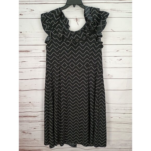 Who What Wear Black & White Chevron Ruffled Maxi Dress XL - Picture 2 of 8